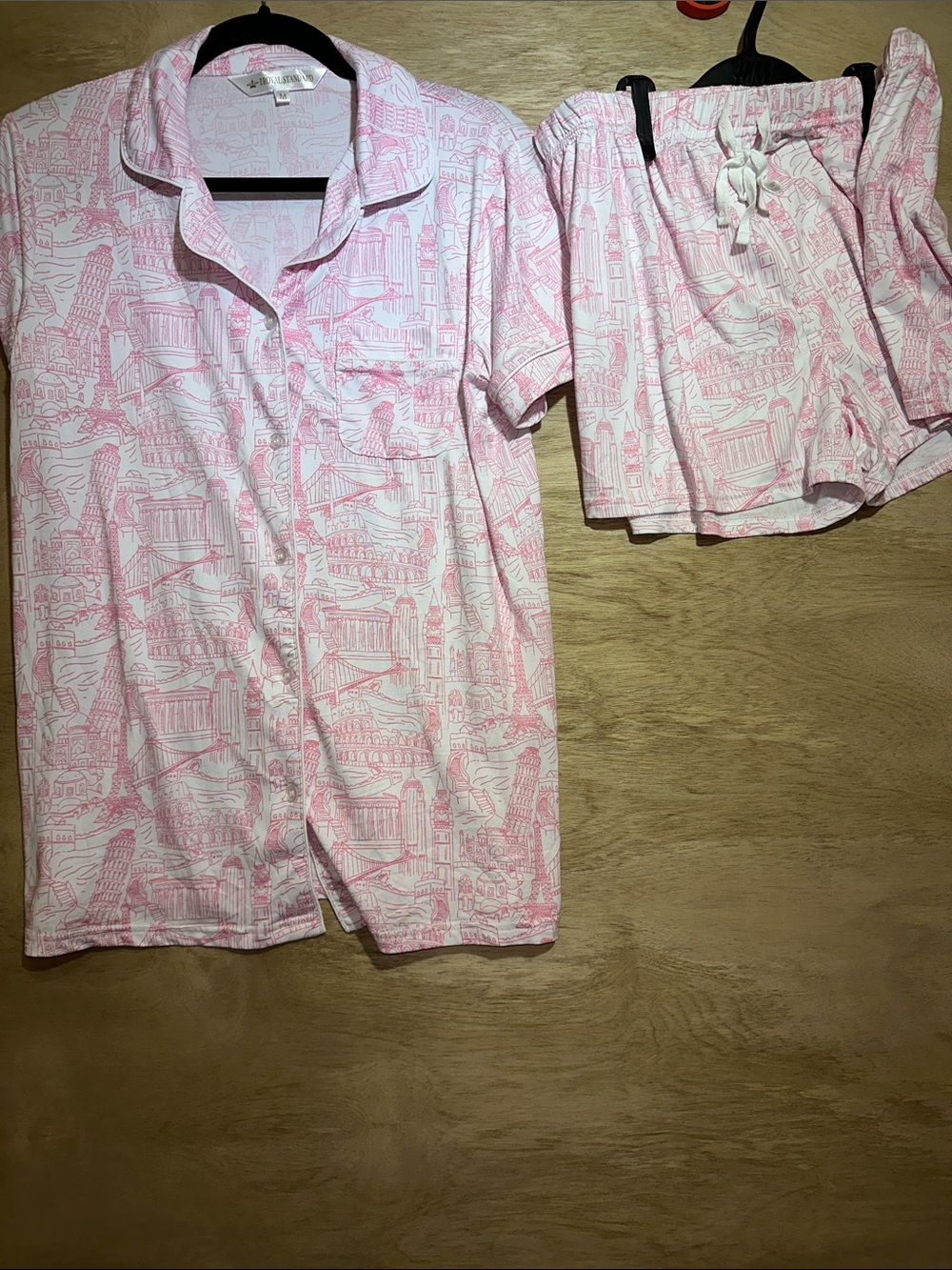 The Royal Standard World of Wonder Pink Toile Pajama Set, Sleep Shirt & Shorts